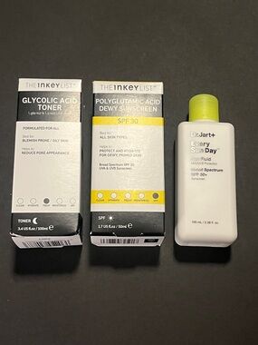 InkeyList Glycolic Acid Toner&Polyglutamic Acid Sunscreen,Every Sun Day SPF 50+